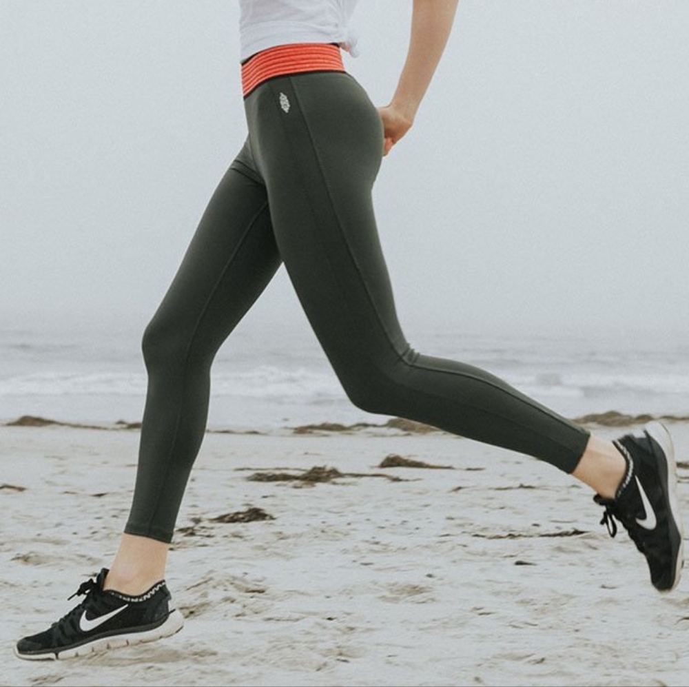 Free People Movement Perfect Practice Macrame Olive Green Tight Leggings
